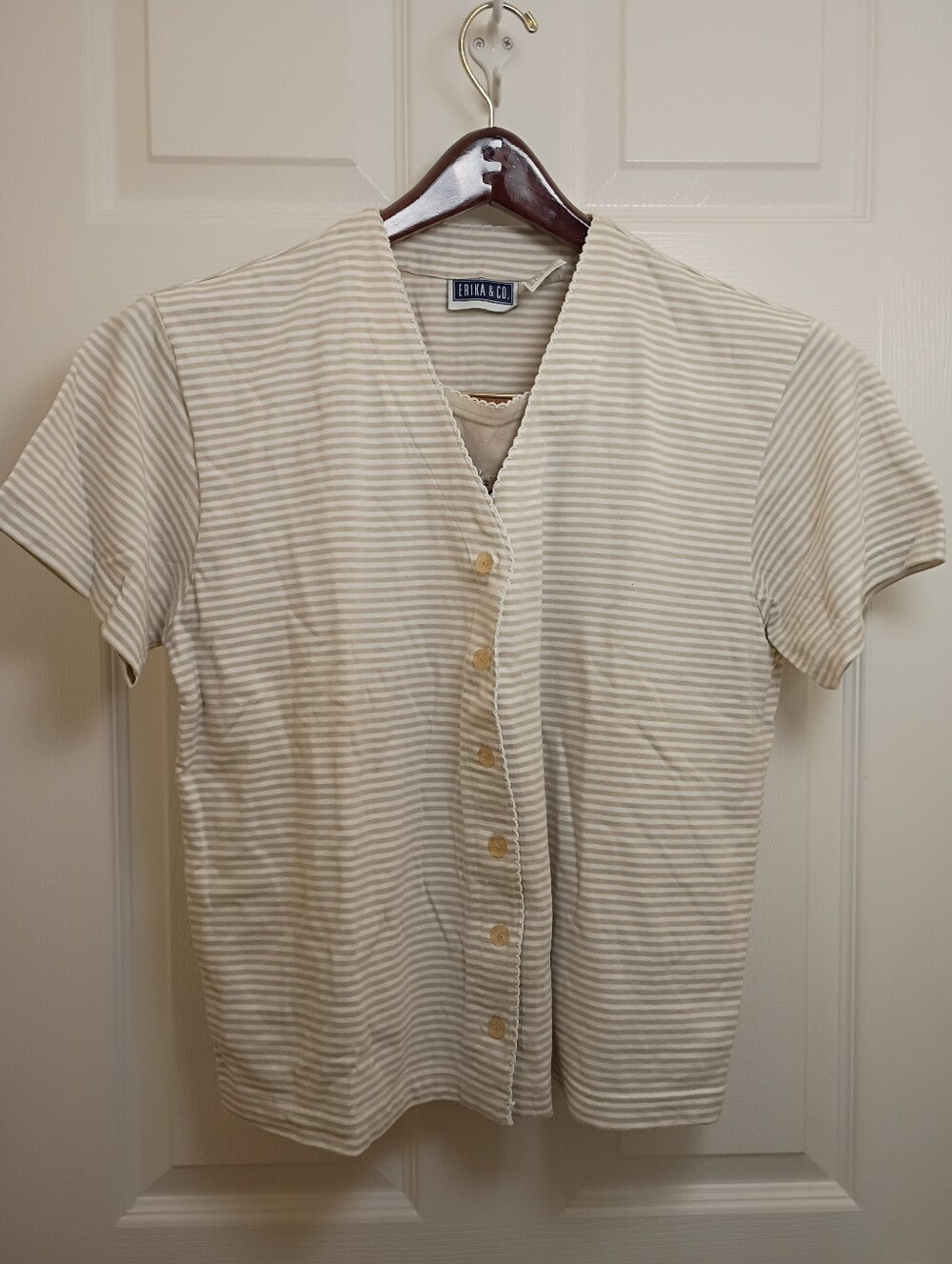 Button Up Shirt Women Striped Pattern  Short Sleeve V neck casual vintage 90s